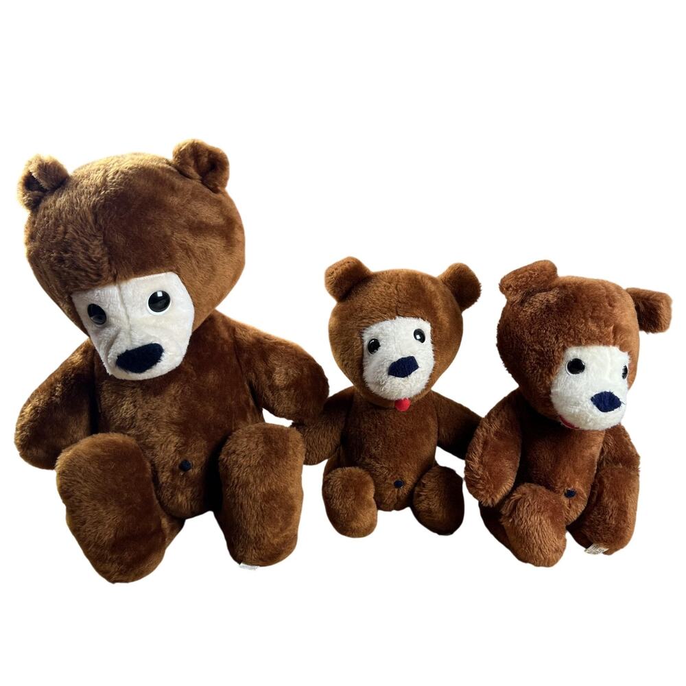 Animal Fair Brown Plush Bear Teddy Set Of 3 Large Medium Small Made In USA
